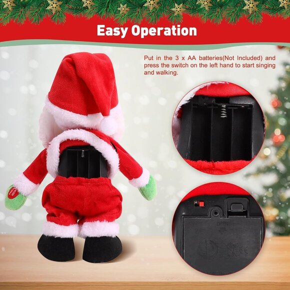 Gfilay 12 Inch Dancing Santa Toy Walking Singing Stuffed Christmas Doll Gift - Picture 5 of 7